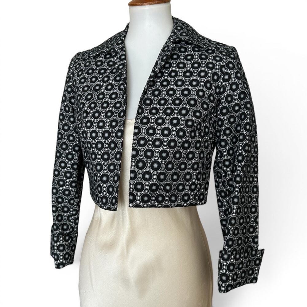 Isabel & Nina Black White Geometric Eyelet Cropped Blazer Size 2